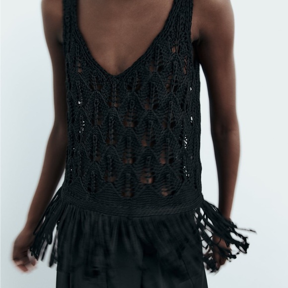 Zara Fringe Knit Top / Cover-Up. - Picture 4 of 8